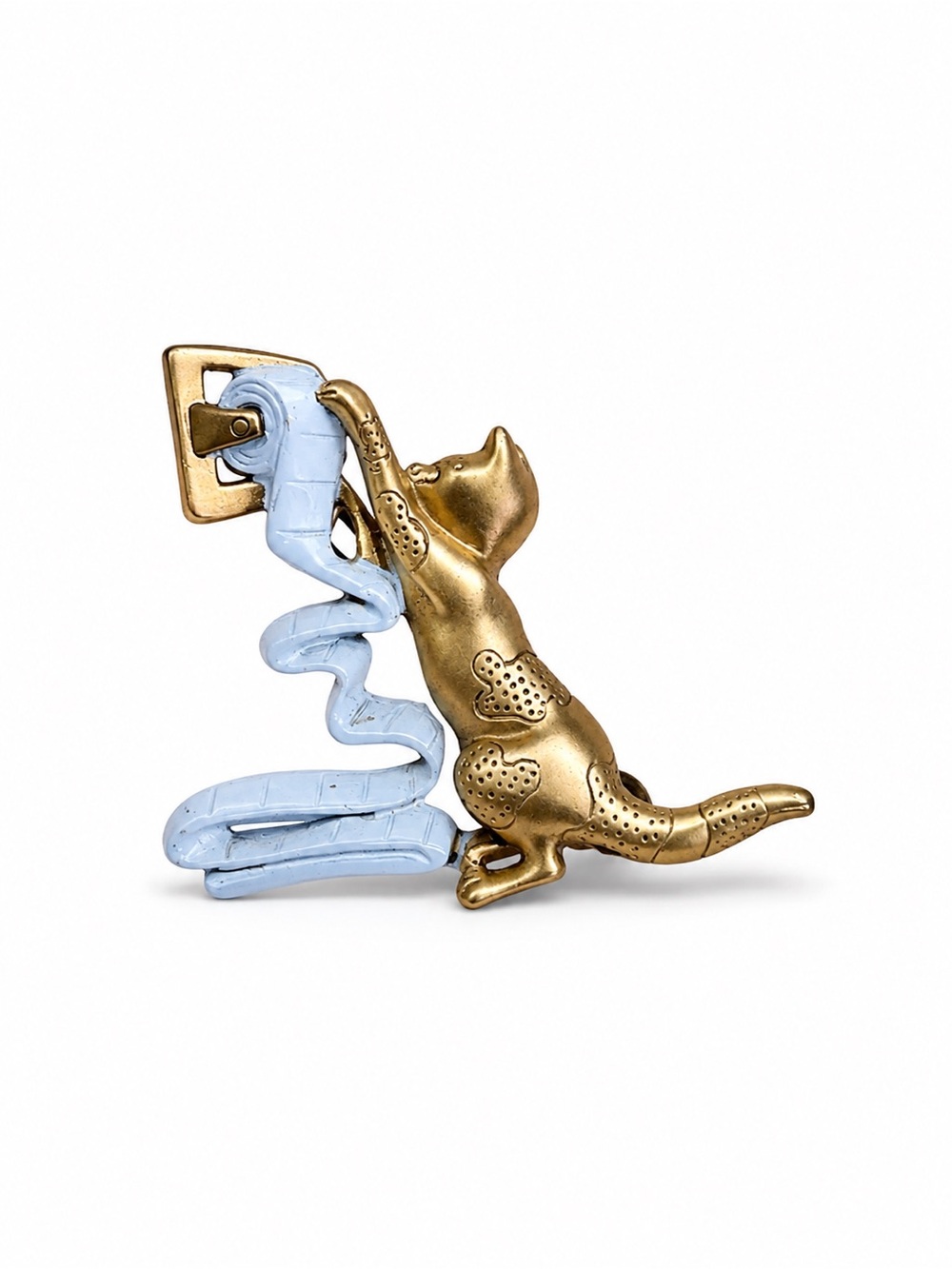 Vintage Danecraft Gold Tone Enamel Cat Playing with Toilet Paper Brooch Pin